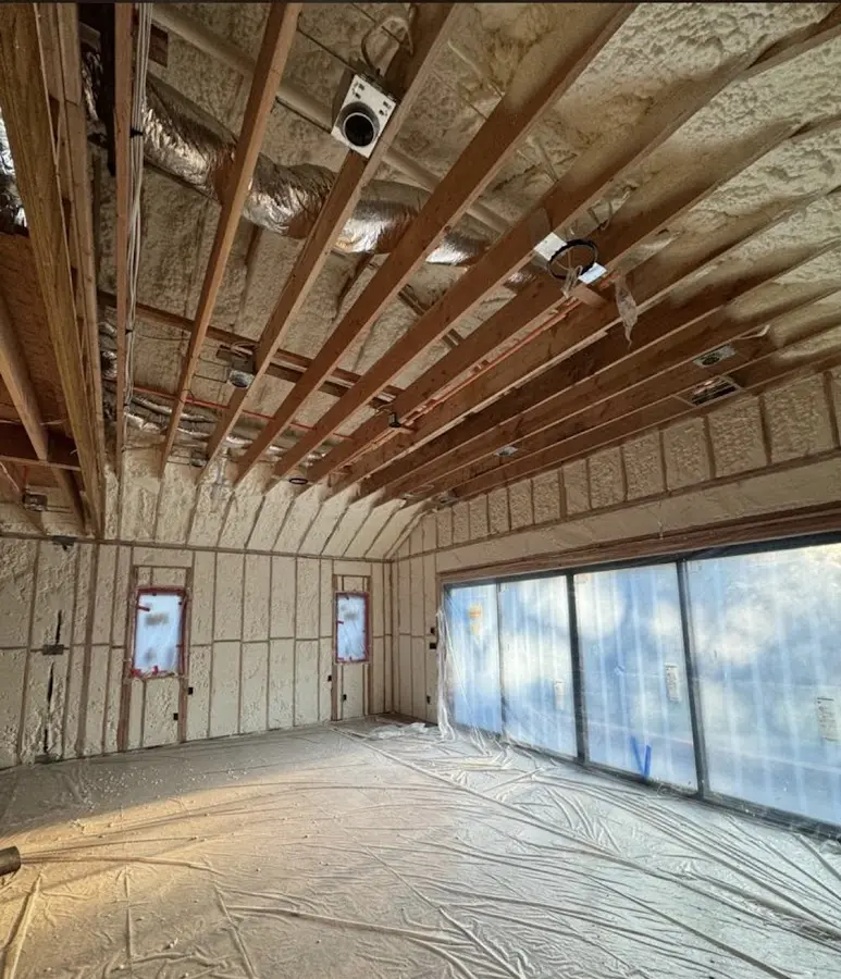 Interior walls and ceiling insulated with spray foam during new construction in Lake Goodwin